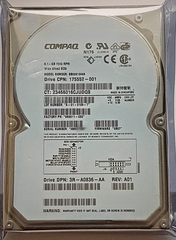 9.1GB Compaq BB00913466 7200rpm Wide Ultra2 SCSI 80pin 3.5" HDD Hard Drive New